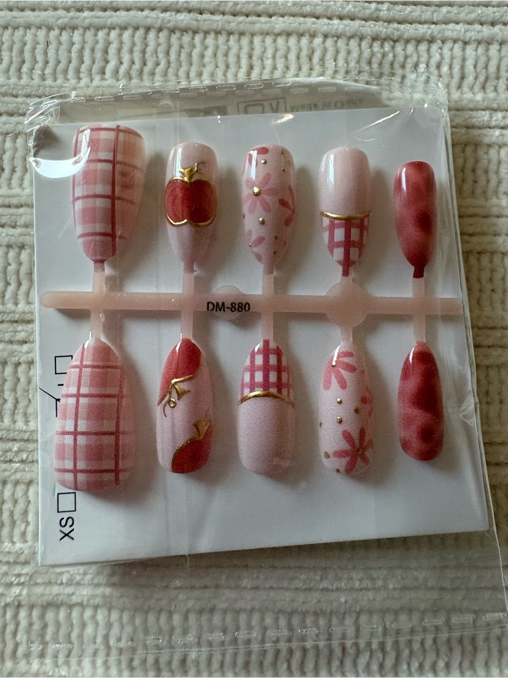 Pink Floral & Plaid Press-On Nails Pumpkin Fall Size Medium